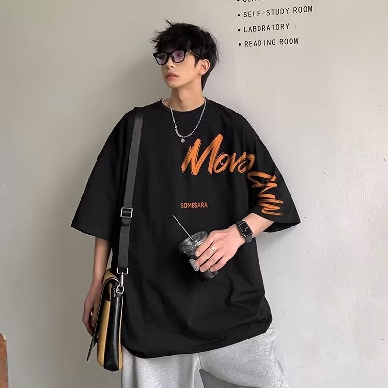 150Kg Short-Sleeved T-Shirt For Men, Trendy Brand, Summer Loose Fit, Five-Quarter Sleeves, New Style, Internet Celebrity Trend, Simple Printed Top - Image 3